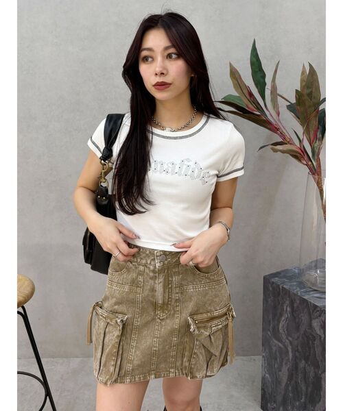 EVRIS（エヴリス）の「スタッズグラフィックショートTシャツ（Tシャツ/カットソー・レディース・ホワイト/ブラック/イエロー・FREE）」の17枚目の写真