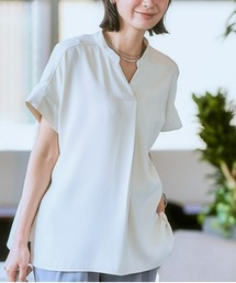 美極とろみ素材 半袖スキッパーブラウス
