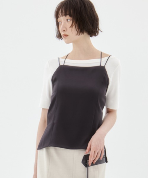 STUDIOUS（ステュディオス）の「【STUDIOUS/ステュディオス】Stretch Satin Camisole/ストレッチサテンキャミソール（キャミソール・レディース・ブラック/ライトベージュ/ワイン・FREE）」の2枚目の写真