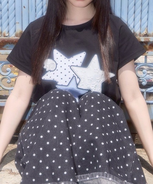 FANCY CLUB（ファンシークラブ）の「【FANCY CLUB】Mix Star Angel Patch Tee / 【ファンシークラブ】ミックススターエンジェルパッチ半袖Tシャツ（Tシャツ/カットソー・レディース・ブラック/ブラック系その他/ホワイト/ホワイト系その他・S/M）」の14枚目の写真