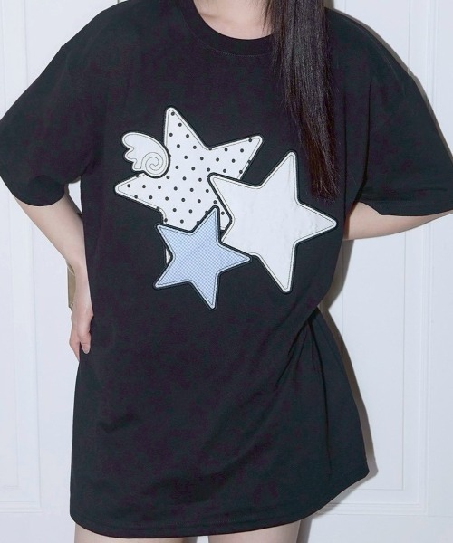 FANCY CLUB（ファンシークラブ）の「【FANCY CLUB】Mix Star Angel Patch Tee / 【ファンシークラブ】ミックススターエンジェルパッチ半袖Tシャツ（Tシャツ/カットソー・レディース・ブラック/ブラック系その他/ホワイト/ホワイト系その他・S/M）」の15枚目の写真