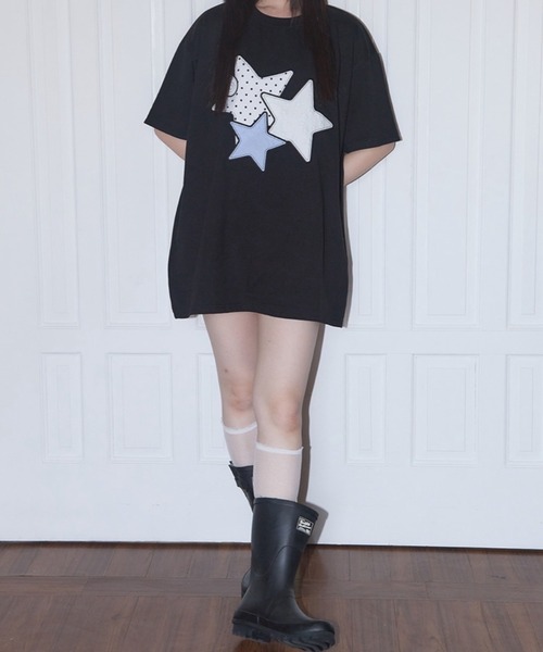 FANCY CLUB（ファンシークラブ）の「【FANCY CLUB】Mix Star Angel Patch Tee / 【ファンシークラブ】ミックススターエンジェルパッチ半袖Tシャツ（Tシャツ/カットソー・レディース・ブラック/ブラック系その他/ホワイト/ホワイト系その他・S/M）」の16枚目の写真