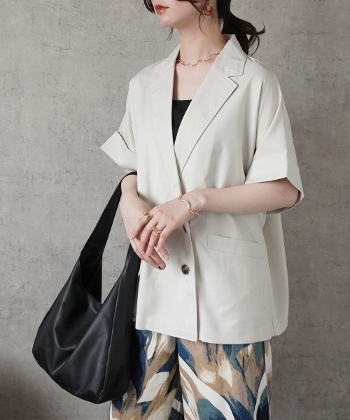 SELECT LEVERY(セレクトリベリー)の「リネンタッチ半袖テーラージャケット(テーラードジャケット・レディース・アイボリー/ベージュ/ブラック/ブラウン・FREE)」の7枚目の写真
