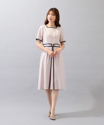 【美シルエットワンピ】【接触冷感/防シワ】パイピングリボンワンピース
