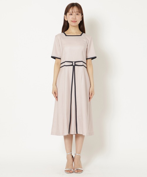 Rose Tiara(ローズティアラ)の「【美シルエットワンピ】【接触冷感/防シワ】パイピングリボンワンピース(ワンピース・レディース・ピンク/ブラック・40/42/46/38)」の4枚目の写真