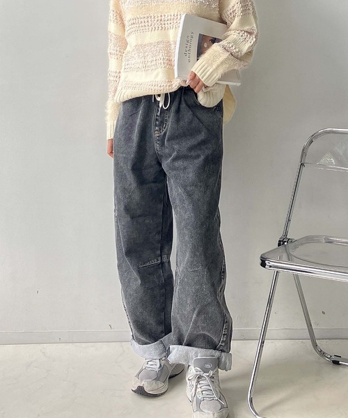 AS KNOW AS plus(アズノゥアズプラス)の「●ひんやり冷感 マルチメリット カーブシルエットイージーパンツ(デニムパンツ・レディース・ブルー/ブラック/サックスブルー/サックスブルー系/ブラウン系/ブルー系/ブラック系/ホワイト系その他/ブラック系1/ブルー系1/ブラック系その他/ネイビー系/その他/その他1・FREE)」の5枚目の写真