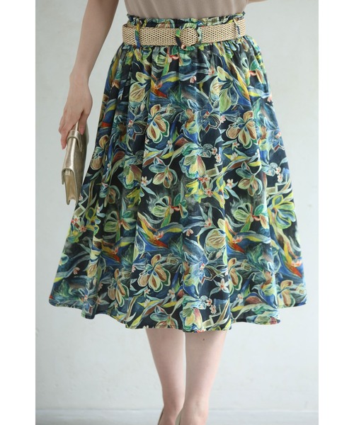 cawaii（カワイイ）の「色彩豊かに描くボタニカル柄ミディアムスカート（ベルト付き）（スカート・レディース・グリーン・FREE）」の11枚目の写真