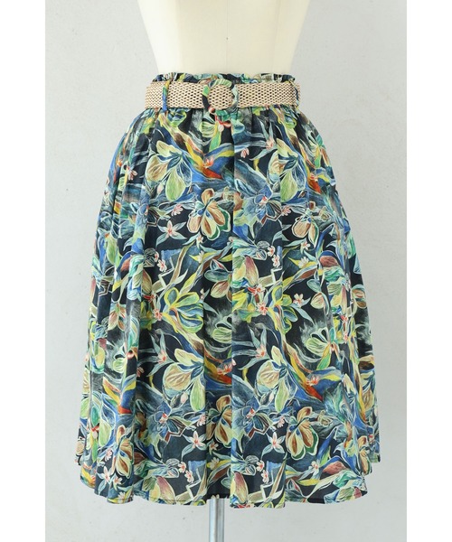 cawaii（カワイイ）の「色彩豊かに描くボタニカル柄ミディアムスカート（ベルト付き）（スカート・レディース・グリーン・FREE）」の18枚目の写真