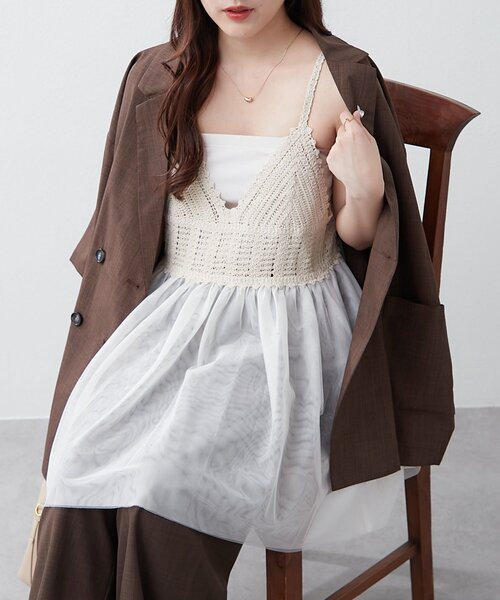Remind me and forever(リマインドミーアンドフォーエバー)の「【いつものコーデにプラスしたい】かぎ針チュールチュニック(シャツ/ブラウス・レディース・ブラウン/チャコールグレー/アイボリー・FREE)」の5枚目の写真