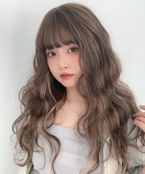 前髪付きフルカバートップヘアピース ニュアンスウェーブ 」 部分
