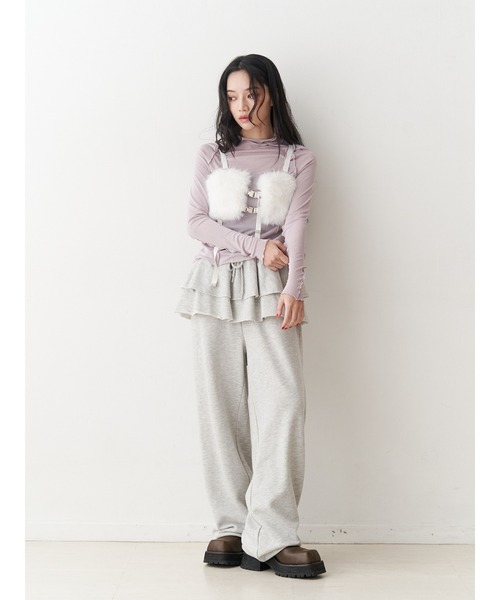 jouetie（ジュエティ）の「スカートレイヤードスウェットパンツ【セットアップ対応】（スウェットパンツ・レディース・ブラック/グレー/ピンク・MEDIUM）」の4枚目の写真