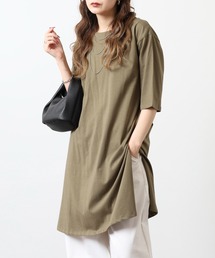 5分袖サイドスリットロングTシャツ