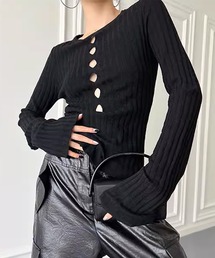 c.u.l（シーユーエル）の「リブ 穴あき フロントカット デザインリブニット culw847（Tシャツ/カットソー）」