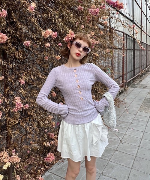 リブ 穴あき フロントカット デザインリブニット culw847（Tシャツ