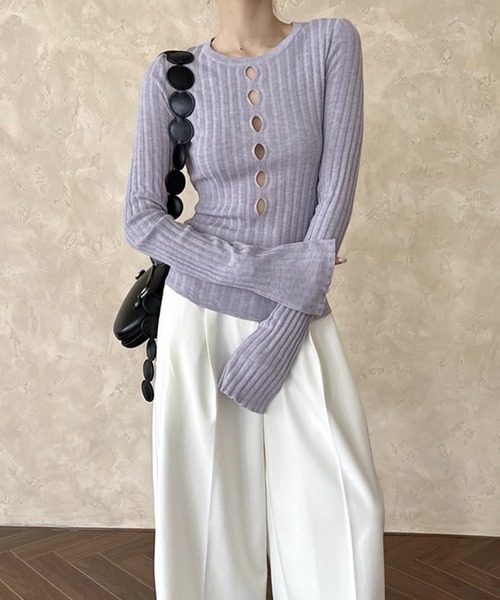 セール】リブ 穴あき フロントカット デザインリブニット culw847（T