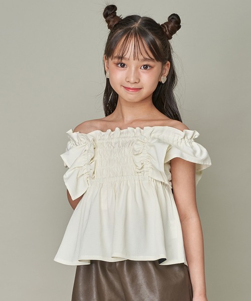 JENNI love（ジェニィラブ）の「2wayフリルブラウス（シャツ/ブラウス・キッズ・グリーン/ブラック/オフホワイト・160cm/150cm/140cm/130cm）」の2枚目の写真