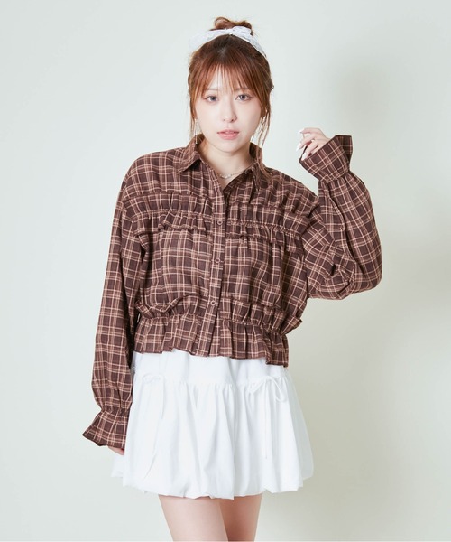 GORGE(ゴージ)の「《ギャザー×クロップド丈》レディース チェックシャツ フリル 長袖 春秋冬(シャツ/ブラウス・レディース・ブラック/レッド/ブラウン・F)」の18枚目の写真