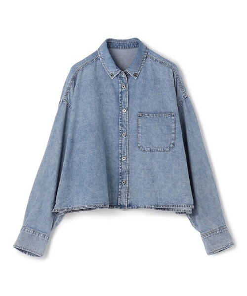UNFILO（アンフィーロ）の「【UNFILO DENIM LIGHT】 クロップドシャツ（シャツ/ブラウス・レディース・ライトグレー系/スカイブルー系/サックスブルー系・SMALL/MEDIUM）」の2枚目の写真