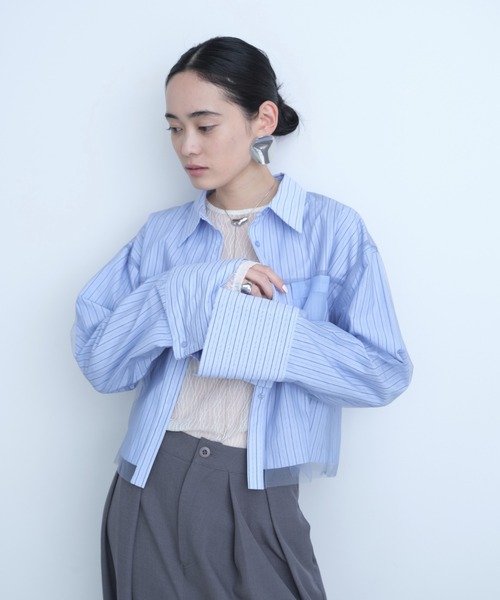 セール】【再入荷】チュールレイヤードビッグカフスストライプ