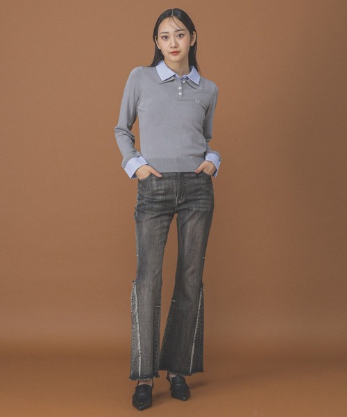 3.3 Field Trip (3.3フィールドトリップ)の「3.3 Field Trip/フリンジヘムフレアデニム(デニムパンツ・レディース・ブルー/ブラック・SMALL/MEDIUM)」の8枚目の写真