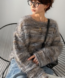 ニット/セーター（グレー/灰色系・ストライプ柄）ファッション