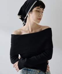 ウィムガゼット ブラック オフショルダー 五分袖ニット ウィムガゼット Whim Gazette オフショルニットプルオーバー