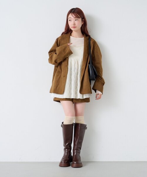 Kastane（カスタネ）の「【春まで使える！】スウェードジャケット（テーラードジャケット・レディース・ダークブラウン/ブラック/キャメル・FREE）」の12枚目の写真