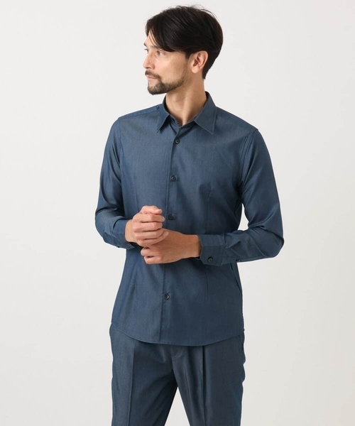 MICHEL KLEIN HOMME   （ミッシェルクランオム）の「【セットアップ】デニム調長袖シャツ（シャツ/ブラウス・メンズ・ブルー/ブラック・MEDIUM/LARGE/X-LARGE）」の4枚目の写真