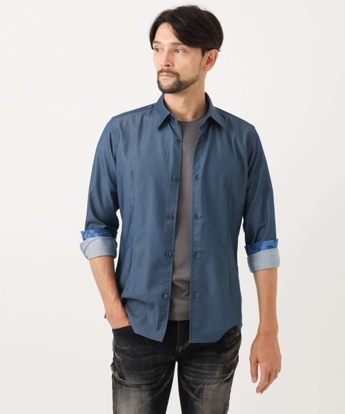 MICHEL KLEIN HOMME   （ミッシェルクランオム）の「【セットアップ】デニム調長袖シャツ（シャツ/ブラウス・メンズ・ブルー/ブラック・MEDIUM/LARGE/X-LARGE）」の8枚目の写真