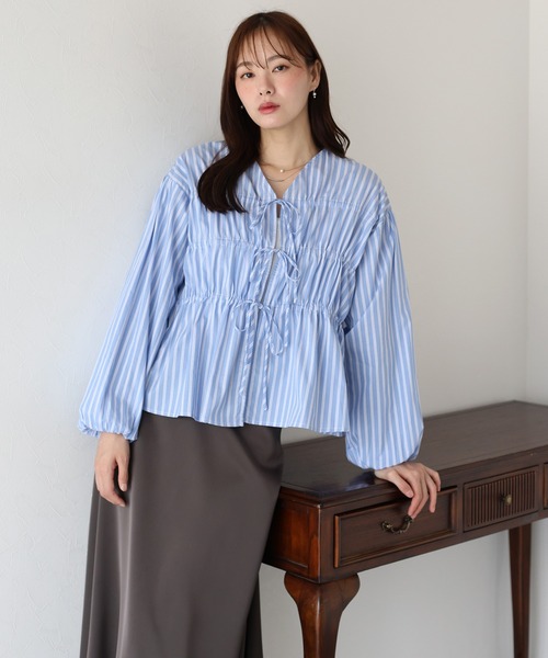 セール】ストライプリボンブラウス（シャツ/ブラウス）｜BLUEEAST