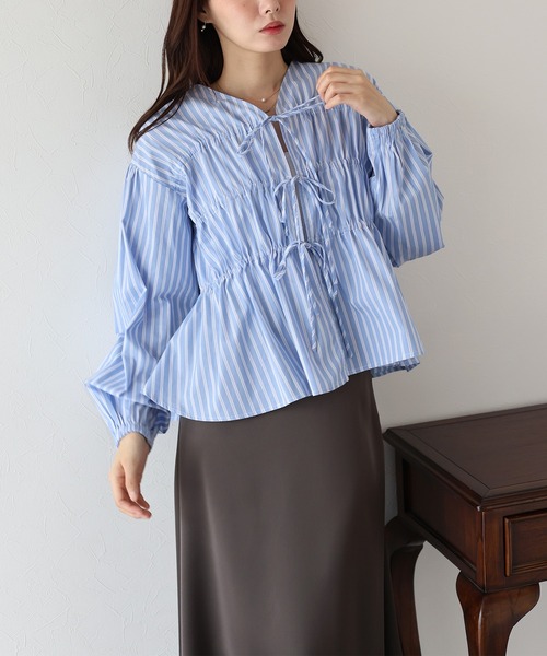 セール】ストライプリボンブラウス（シャツ/ブラウス）｜BLUEEAST
