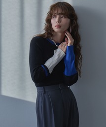 bohmal | フレア袖配色プルオーバーニット(ニット/セーター)