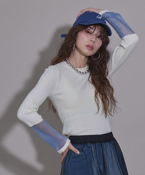 bohmal(ボマール)の「フレア袖配色プルオーバーニット(ニット/セーター・レディース・チェリーピンク/コバルトブルー/イエロー/ブラウン/ライトグレー/アイボリー/ライム・FREE)」の2枚目の写真