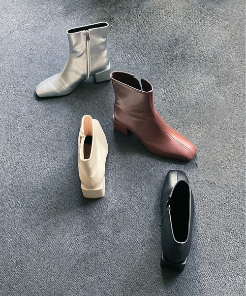 on:nue（オンニュ）の「【on:nue】[4色展開/5サイズ展開] スクエアトゥステッチショートブーツ（ブーツ・レディース・アイボリー/ブラック/シルバー/バーガンディー・23.0cm/23.5cm/24.0cm/24.5cm/25.0cm）」の6枚目の写真