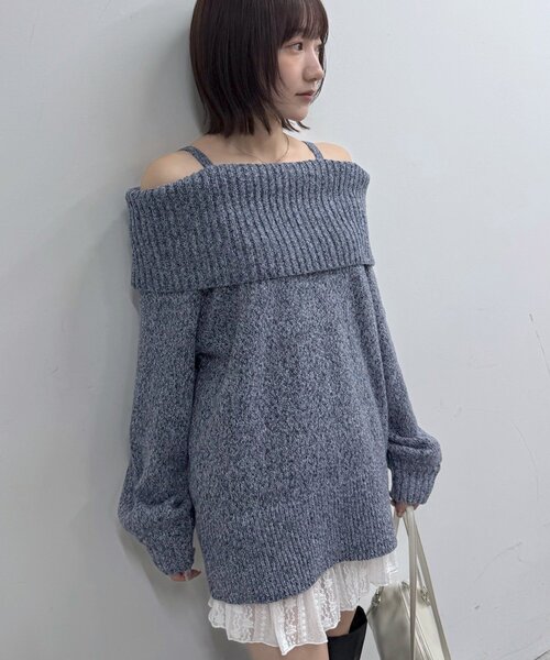 mline（エムライン）の「[mline]【大好評リバイバル！】オフショルミニニットワンピ（ニット/セーター・レディース・ブルー/グレー/チャコールグレー/アイボリー・FREE）」の5枚目の写真