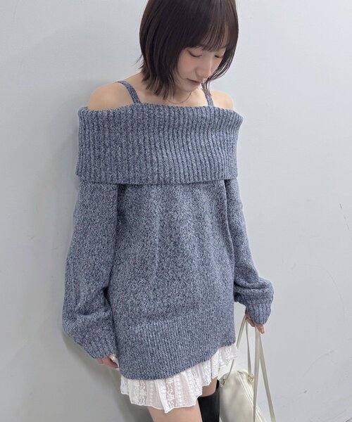 mline（エムライン）の「[mline]【大好評リバイバル！】オフショルミニニットワンピ（ニット/セーター・レディース・ブルー/グレー/チャコールグレー/アイボリー・FREE）」の6枚目の写真