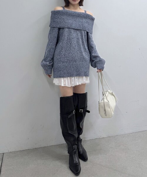 mline（エムライン）の「[mline]【大好評リバイバル！】オフショルミニニットワンピ（ニット/セーター・レディース・ブルー/グレー/チャコールグレー/アイボリー・FREE）」の7枚目の写真
