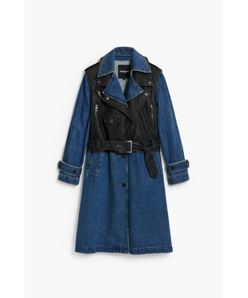 Desigual(デシグアル)の「デニム トレンチ×レザーベスト ジャケット(トレンチコート・レディース・ブルー・S/M/L/XL/XS)」の1枚目の写真