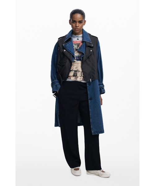 Desigual(デシグアル)の「デニム トレンチ×レザーベスト ジャケット(トレンチコート・レディース・ブルー・S/M/L/XL/XS)」の5枚目の写真