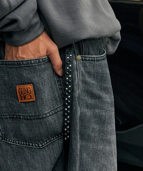 CALEE/キャリー ROUND & PYRAMID STUDS LEATHER LONG KEY RING