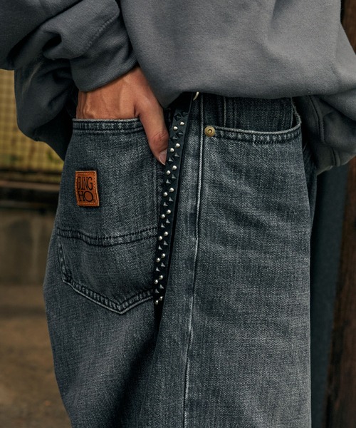 CALEE/キャリー ROUND & PYRAMID STUDS LEATHER LONG KEY RING