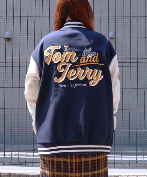 Tom&Jerry(トムアンドジェリー)の「【公式】トムとジェリー 裏起毛サガラ刺繍スタジャン(スタジャン・レディース・ネイビー/ブラック・M/L)」の7枚目の写真