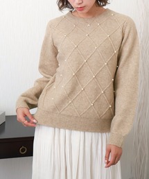 libelle more | パール付きダイヤ柄ニットプルオーバー(ニット/セーター)