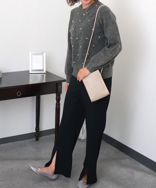 libelle more(リベル モア)の「パール付きダイヤ柄ニットプルオーバー(ニット/セーター・レディース・オフホワイト/チャコールグレー/ベージュ・M)」の16枚目の写真