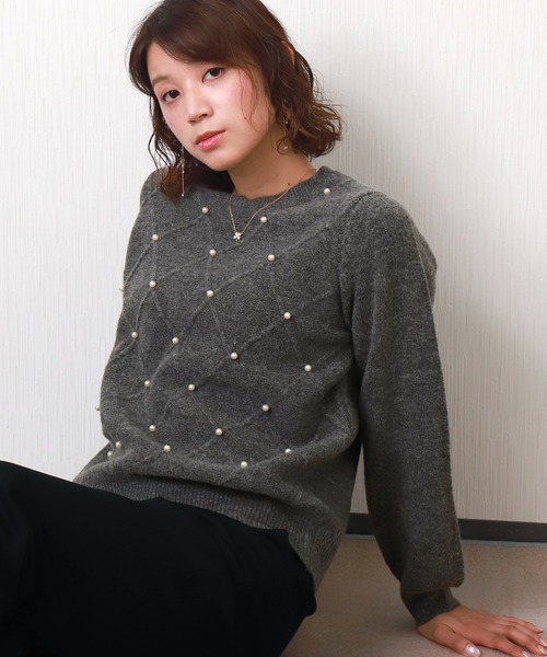 libelle more(リベル モア)の「パール付きダイヤ柄ニットプルオーバー(ニット/セーター・レディース・オフホワイト/チャコールグレー/ベージュ・M)」の21枚目の写真