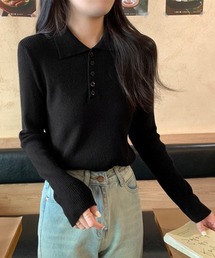 ポロリブニットトップス ベーシック春秋服
