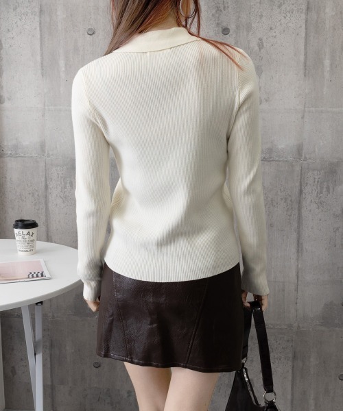 Miniministore(ミニミニストア)の「ポロリブニットトップス ベーシック春秋服(ニット/セーター・レディース・ブラック/ベージュ/グレー/アイボリー・FREE)」の22枚目の写真