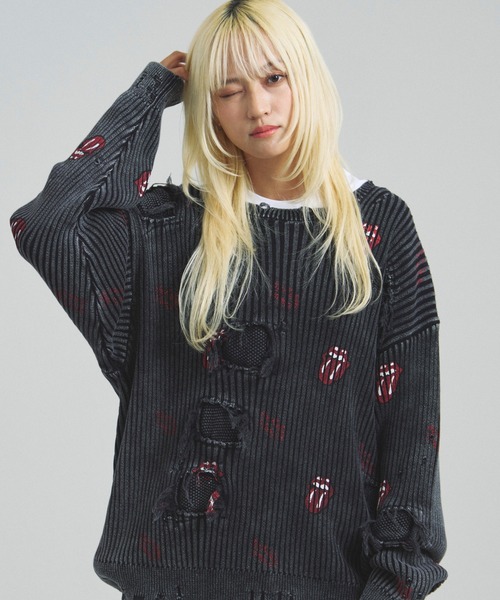 JACKROSE（ジャックローズ）の「B-TRS-Lips&Tongue-ダメージグランジニット（ニット/セーター・メンズ・ブラック/ブラック系2・M/L）」の9枚目の写真