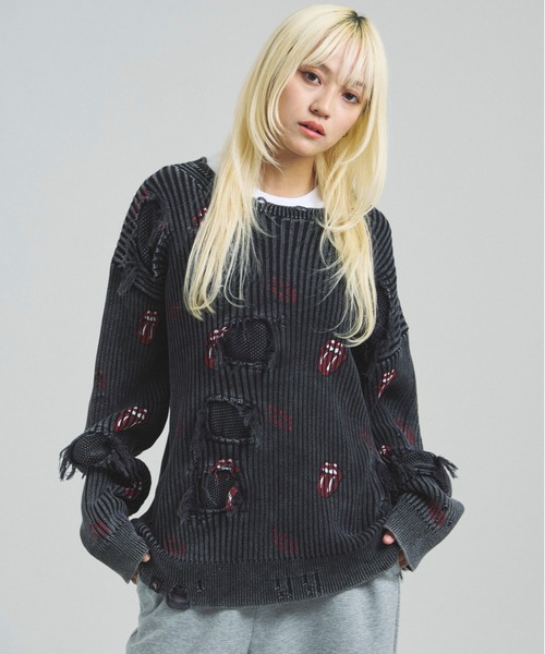 JACKROSE（ジャックローズ）の「B-TRS-Lips&Tongue-ダメージグランジニット（ニット/セーター・メンズ・ブラック/ブラック系2・M/L）」の7枚目の写真