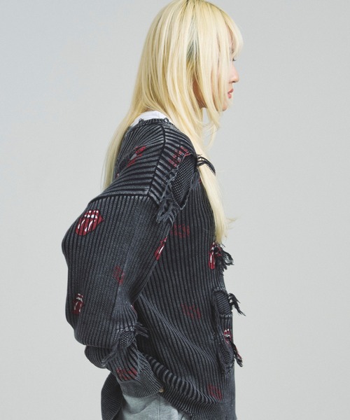 JACKROSE（ジャックローズ）の「B-TRS-Lips&Tongue-ダメージグランジニット（ニット/セーター・メンズ・ブラック/ブラック系2・M/L）」の5枚目の写真